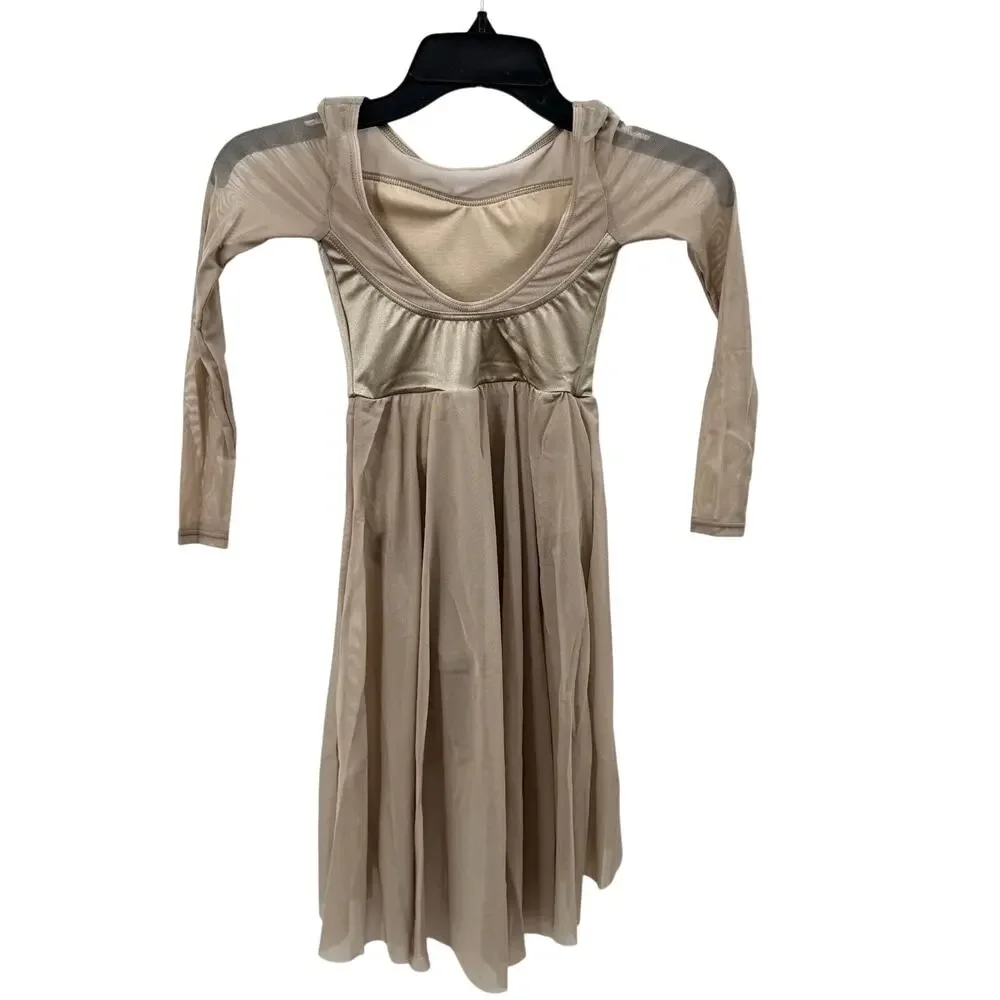 Midi Dress Latte Tan Dance Costume Recital Contemporary Lyrical Child Small 6/6X